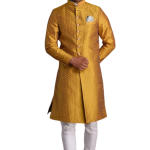 Golden Diamond Shape Maharaja Style Brocade Silk Sherwani | Regal Wedding Attire for Men | Jaipurio